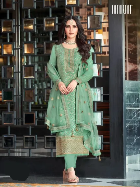 Paksitani Dress in Dola Silk With  Jacquard and Embroidery in Pista Color