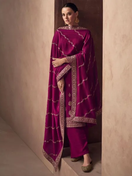 Premium Silk Salwar Suit in Pink Color With Beautiful Sequence Embroidery