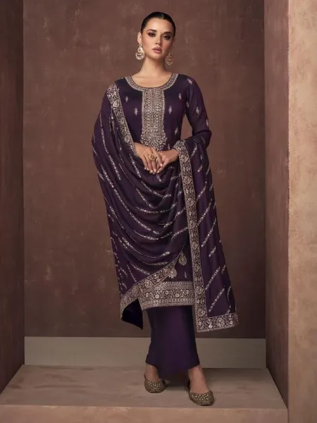 Premium Silk Salwar Suit in Wine Color With Beautiful Sequence Embroidery