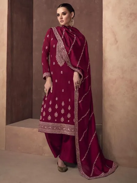 Premium Silk Salwar Suit in Maroon Color With Beautiful Sequence Embroidery