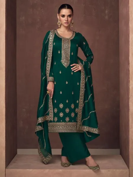 Premium Silk Salwar Suit in Green Color With Beautiful Sequence Embroidery