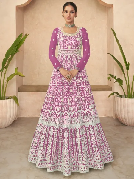 Wedding Anarkali in Pink Georgette With Heavy Thread Embroidery and Sequence