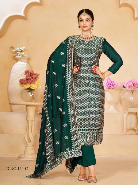 Green Color Salwar Suit in Vichitra and Embroidery With Swarovski Diamond