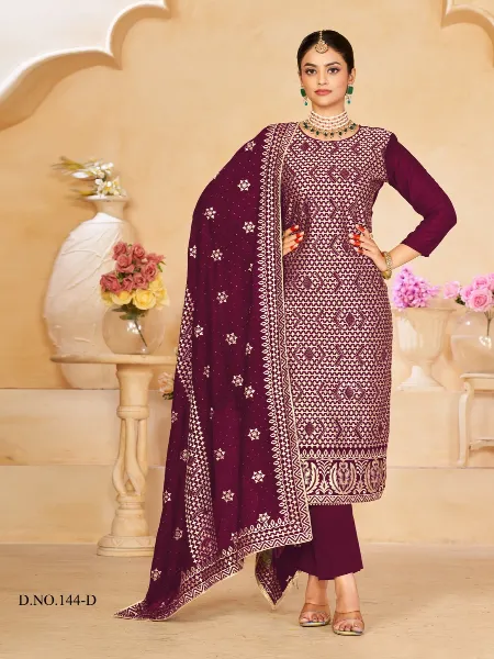 Wine Color Salwar Suit in Vichitra and Embroidery With Swarovski Diamond