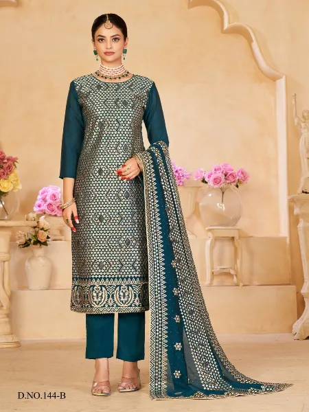 Blue Color Salwar Suit in Vichitra and Embroidery With Swarovski Diamond