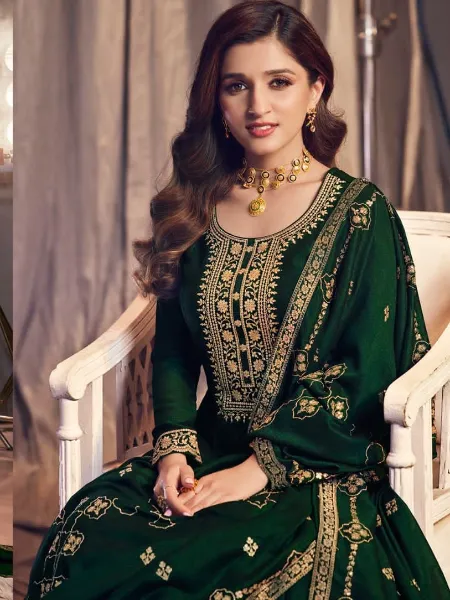 Premium Silk Anarkali Dress With Heavy Embroidery Sequence in Green Color
