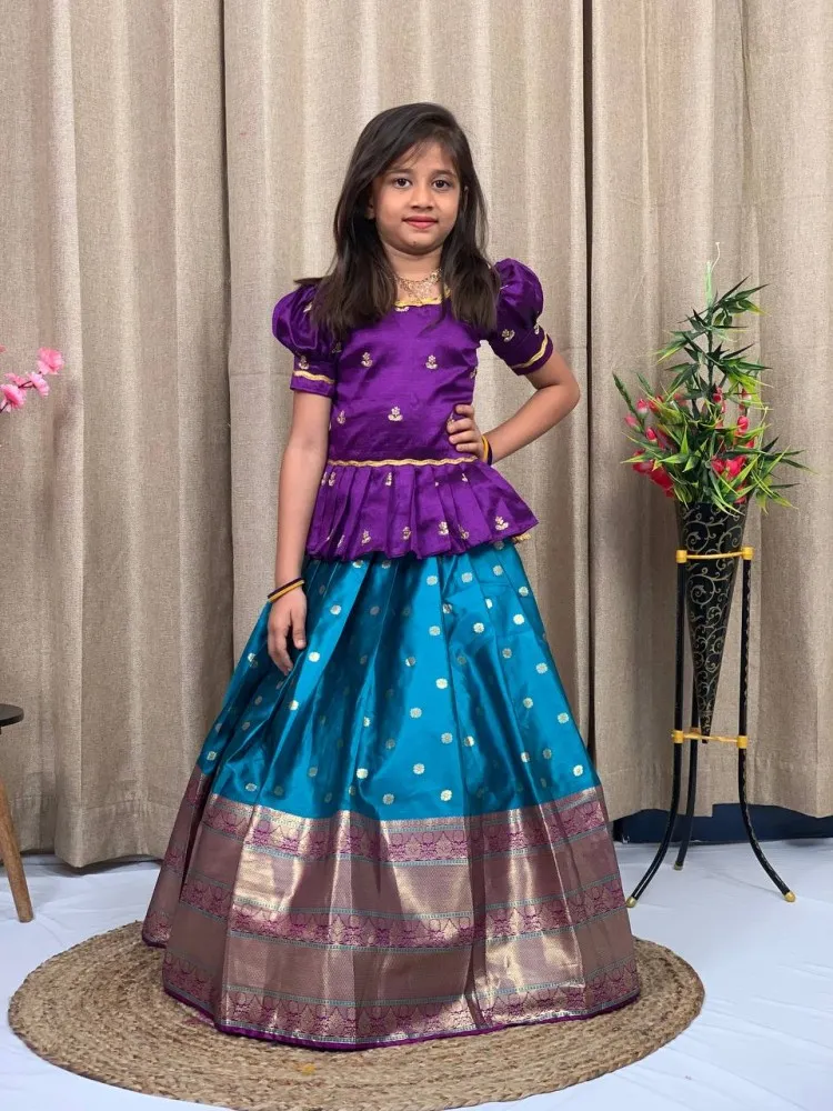 Simple Stylish Trending Pattu Pavadai Blouse Designs for Kutties Kids Baby  Girls | Kids blouse designs, Kids lehenga, Pretty dresses for kids