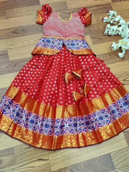  Kids Lehenga Choli in Maroon Lichi Silk With Zari Weaving Ready to Wear