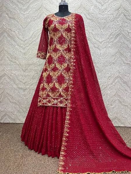 Designer Indo Western in Maroon With Beautiful Embroidery and Sequins