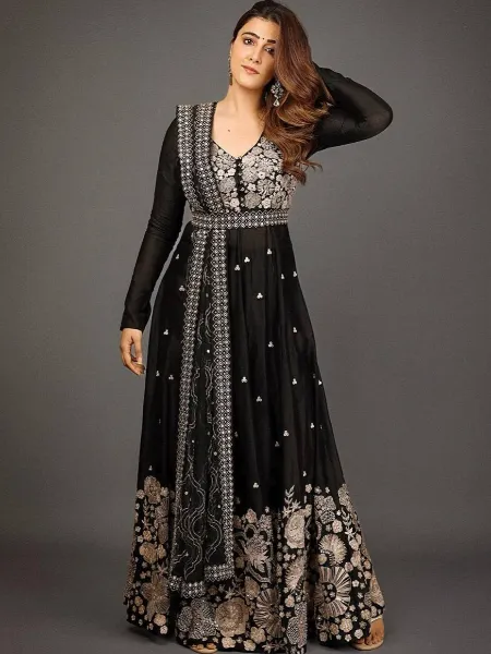 Black Color Bollywood Gown in Georgette With Sequins Embroidery Work
