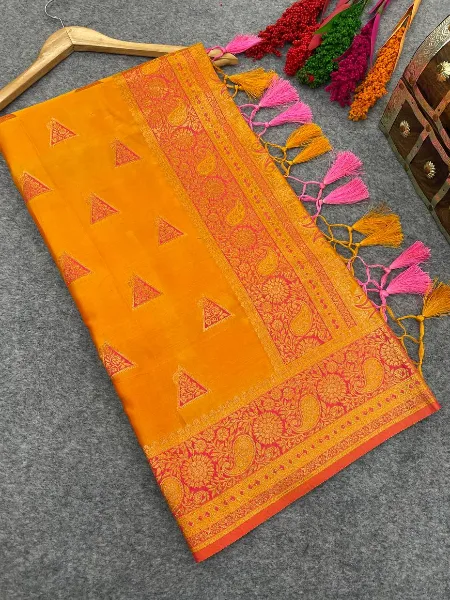 Pure Banarasi Silk Saree in Yellow With Rich Pallu Zari Weaving Work