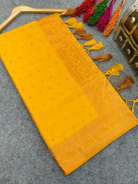 Haldi Saree in Yellow Pure Banarasi Silk With Rich Pallu Zari Weaving Work