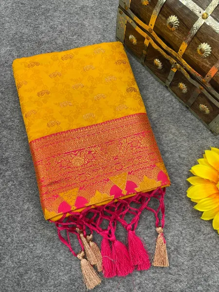 Pure Banarasi Silk Saree With Rich Pallu Zari Weaving Work in Yellow Saree