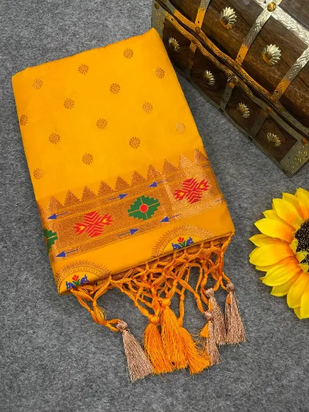 Pure Banarasi Silk Saree With Rich Copper Zari Weaving Work in Yellow Saree