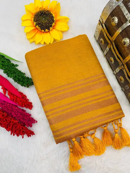 Pure Linen Cotton Saree in Yellow With Rich Pallu Zari Weaving Work