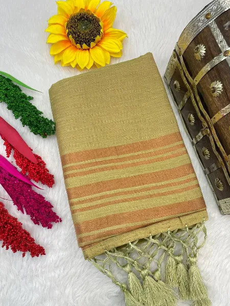 Pure Linen Cotton Saree in Pista With Rich Pallu Zari Weaving Work
