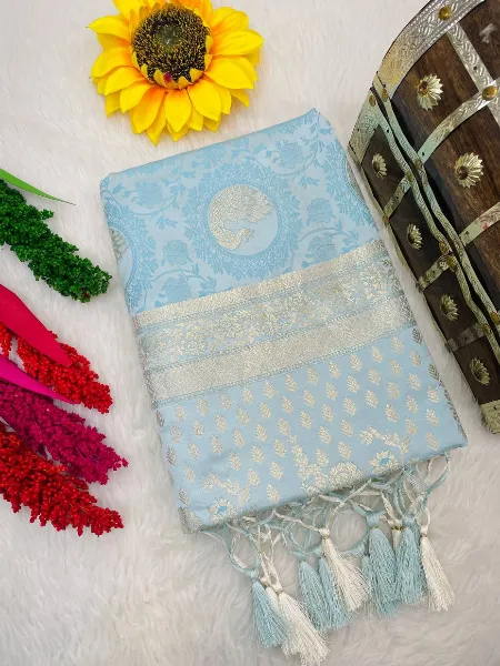 Pure Banarasi Silk Saree With Rich Pallu Zari Weaving Work Sky Blue Saree