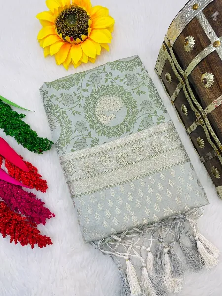 Pure Banarasi Silk Saree With Rich Pallu Zari Weaving Work Pista Saree