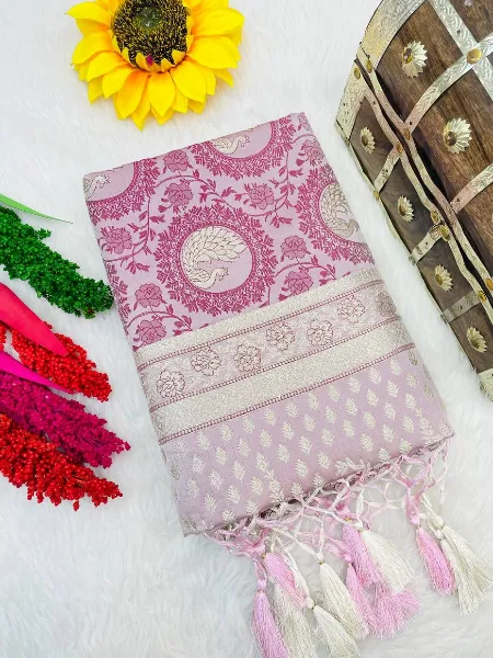 Pure Banarasi Silk Saree With Rich Pallu Zari Weaving Work Rani Pink Saree