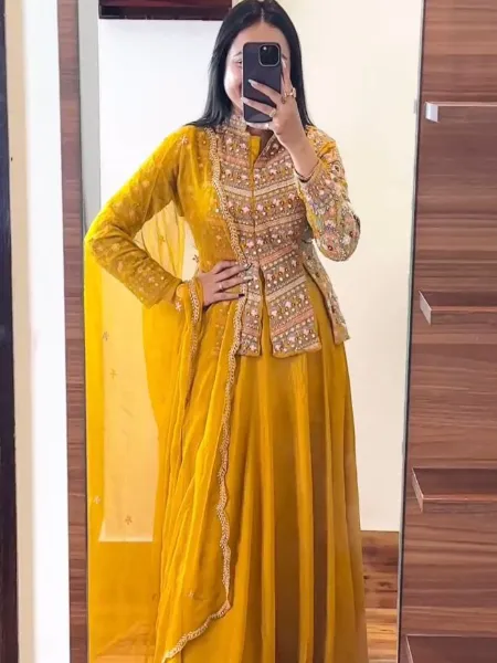 Haldi Indo Western in Georgette With Heavy Sequence Embroidery Work