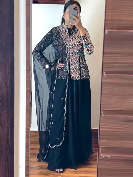 Black Indo Western in Georgette With Heavy Sequence Embroidery Work