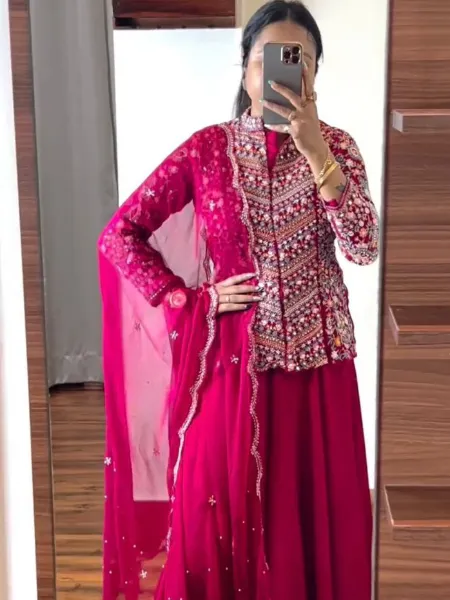Pink Indo Western in Georgette With Heavy Sequence Embroidery Work