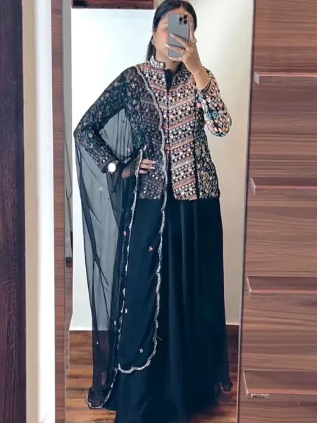 Navy Blue Indo Western in Georgette With Heavy Sequence Embroidery Work