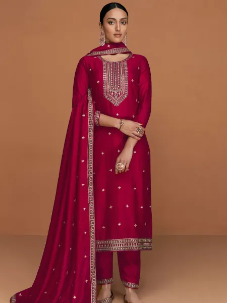 Pink Color Pakistani Salwar Kameez in Premium Silk with Sequins Embroidery