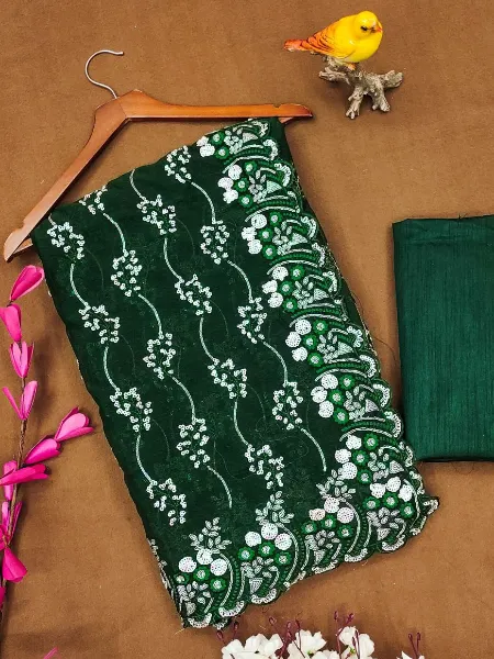 Sequins Embroidery Saree in Green Simmer Georgette Indian Designer Saree