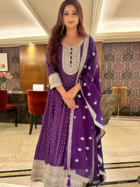 Shreya Ghoshal Dress in Purple Color Bollywood Gown Georgette With Sequins