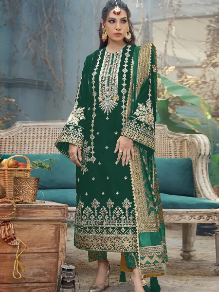 Green Pakistani Dress in Georgette With Sequins Embroidery Eid Collection