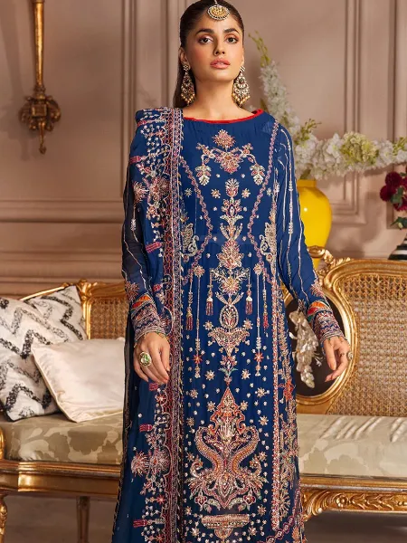Royal Blue Arabic Dress in Georgette With Zari and Sequins Work Eid Collection