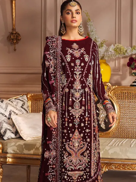 Maroon Arabic Dress in Georgette With Zari and Sequins Work Eid Collection
