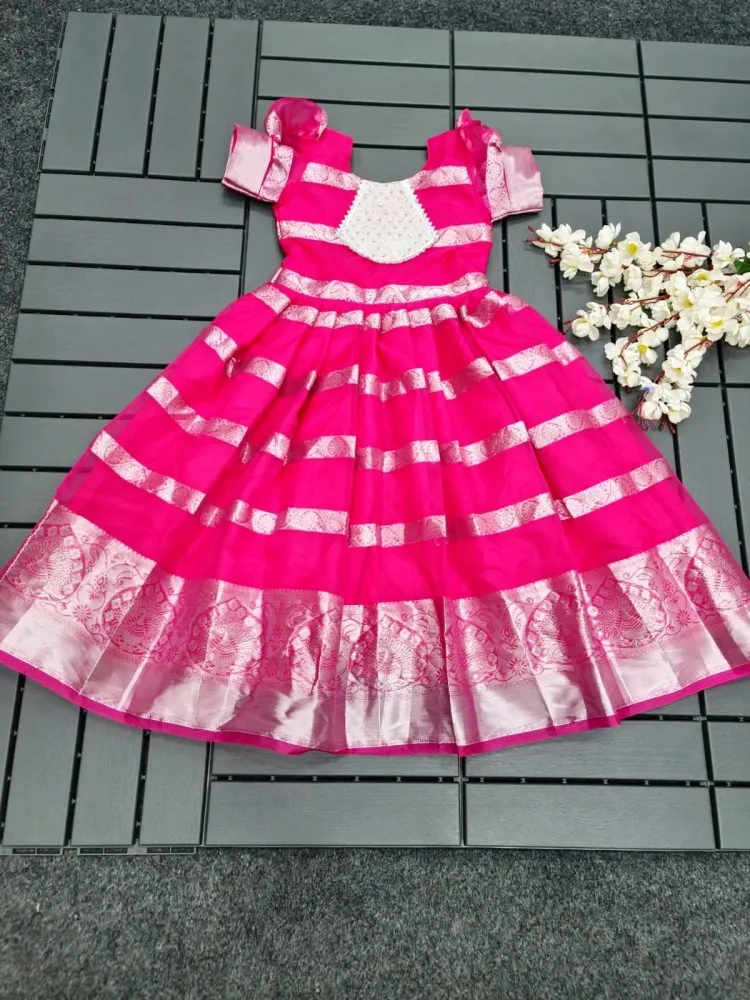 Viviktha Designs - Double layered frock in shades of pink with cut  detailing at flear # kids birthday frocks # zardosi work # kids fashion #  kids designer dresses # kids couture #