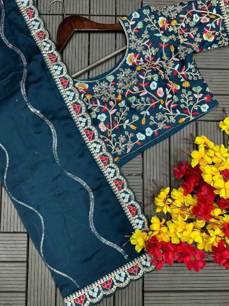Rama Sequins Embroidery Saree in Rangoli Silk With Readymade Blouse Indian Saree