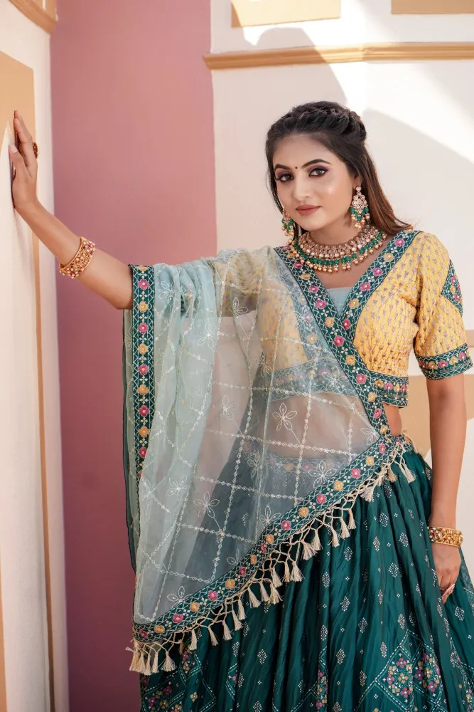 Buy Green Matka Silk Embroidered Rama Meena Printed Lehenga And Cape Set  For Women by Mrunalini Rao Online at Aza Fashions.