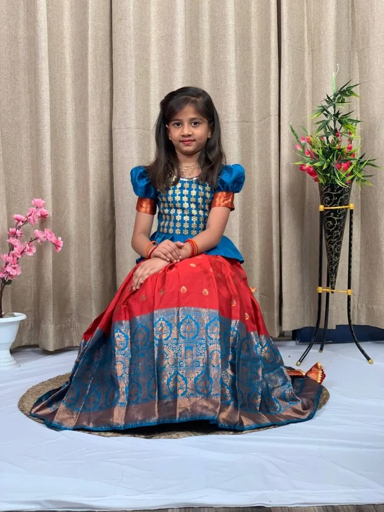 Buy Full Sets Ethnic Wear Half Sleeve South Indian Pavda Pattu Lehenga- Red  Clothing for Girl Jollee