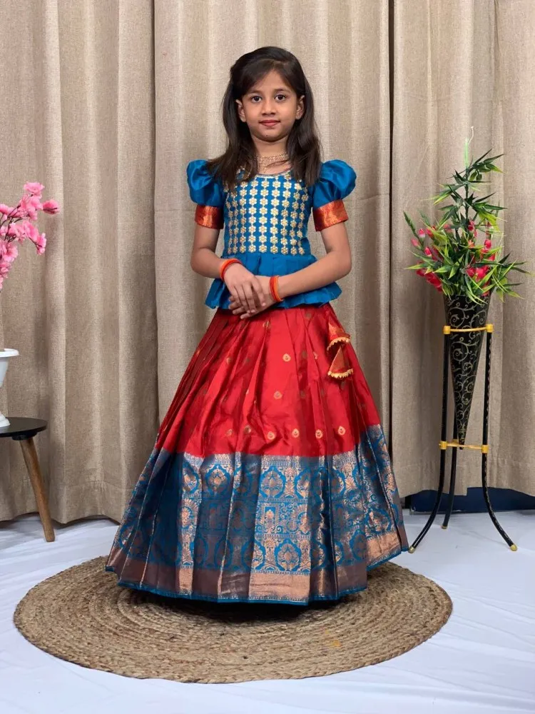 Buy Pine Kids Woven Half Sleeves Brocade Choli Lehenga Set With Dupatta  Maroon for Girls (8-9Years) Online in India, Shop at FirstCry.com - 14556782