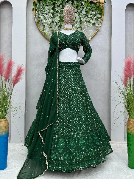 Green Color Wedding Lehenga Choli With Heavy Sequence Work in Georgette