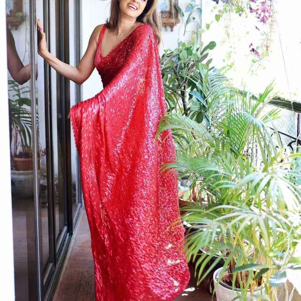 BUY RED SEQUIN SAREE online in India | label Shaurya Sanadhya | – Label  Shaurya Sanadhya