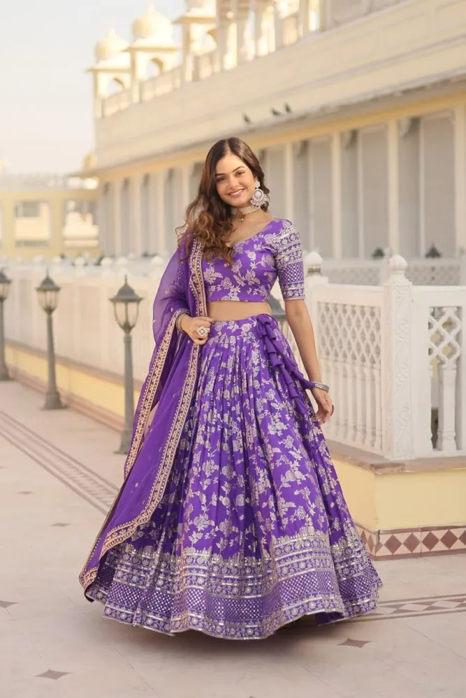 Lavender Color Net Fabric Ravishing Wedding Look Bridal Lehenga