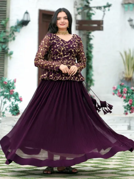 Wine Color Indo Western in Georgette With Embroidery Work Ready to Wear