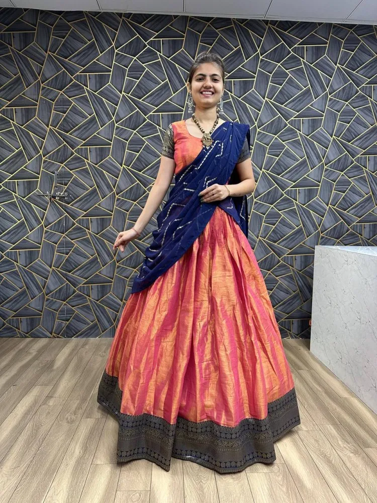 Elegant Blue-peach Lehenga Choli With Dupatta ,indian Designer Ready to  Wear Partywear Lehenga Choli, Bengalori Satinsilk Embroidery Lehenga - Etsy