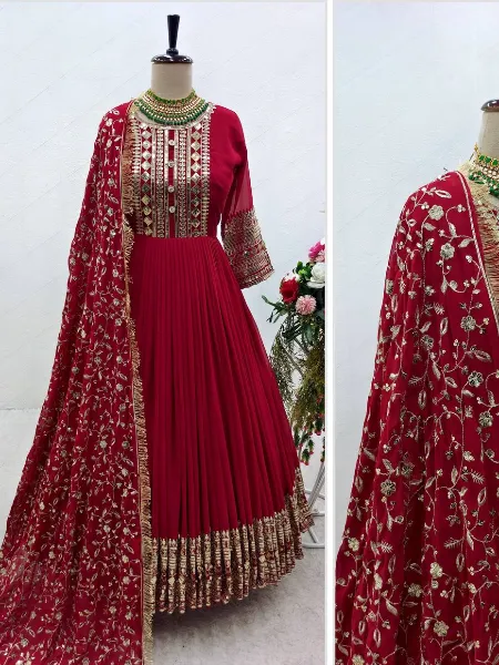 Reception Gown in Red Color Georgette With Sequins Embroidery Work