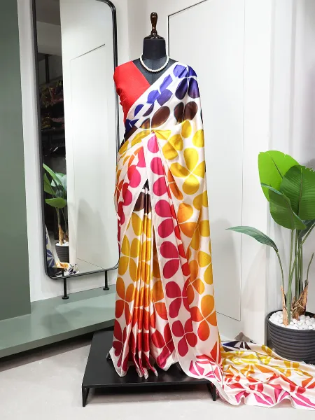 Saree in Japan Satin Multi Color Digital Print Bollywood Party Wear Saree