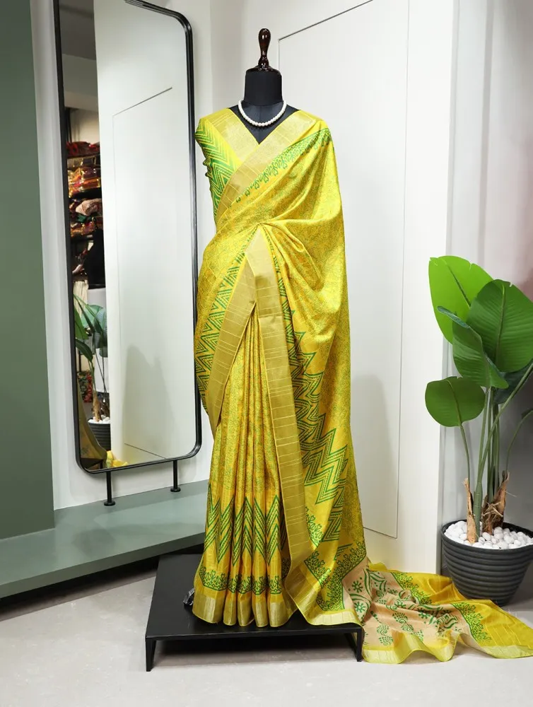 Yellow Pure Katan Silk Banarasi Handloom Saree