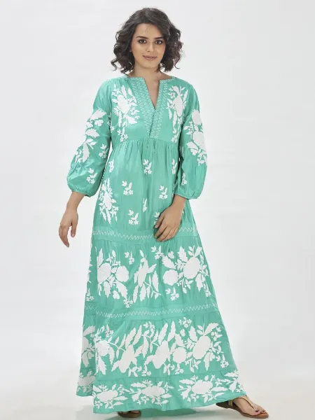 Salwar Suit in Aqua Green With Embroidery Work in Rayon With Palazzo