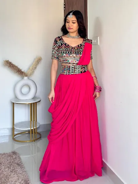 Pink Top Palazzo Set With Fancy Dupatta and Belt Trending Ready to Wear Dress