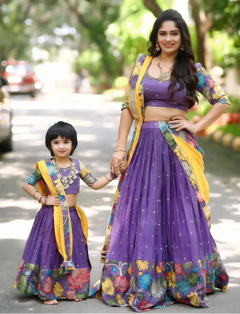 Purple Mother Daughter Combo Lehenga Choli With Digital Print Ready to Wear in USA UK Malaysia South Africa Dubai Singapore