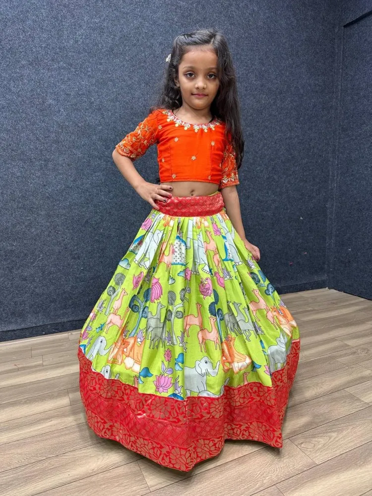 Red Color Kids Lehenga Choli With Digital Print Ready to Wear Kids